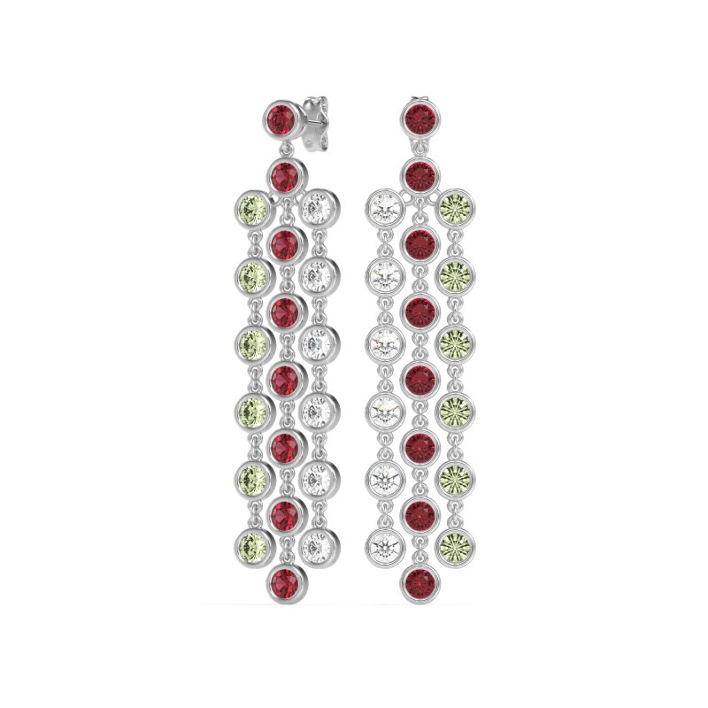 Three-Row Dangling Bezel Earrings