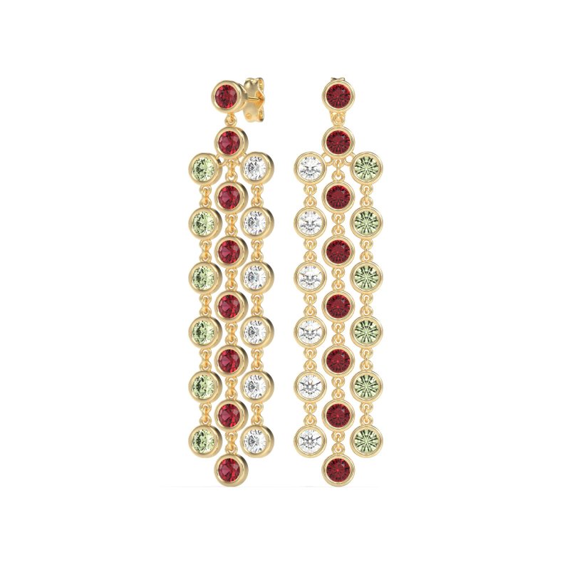 Three-Row Dangling Bezel Earrings