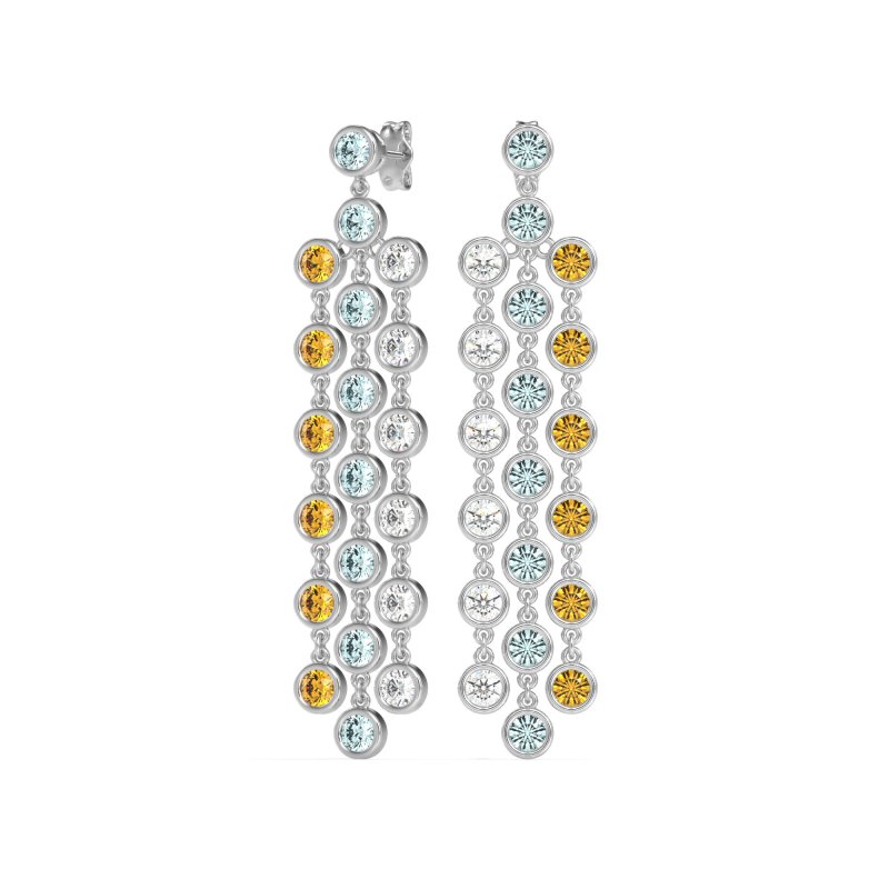 Three-Row Dangling Bezel Earrings