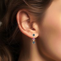 Three Stone Petite Dangling Earrings