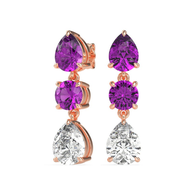 Pear Drop Three-Stone Dangling Earrings