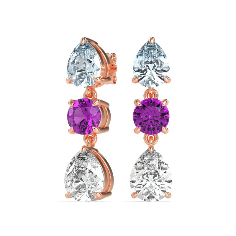 Pear Drop Three-Stone Dangling Earrings