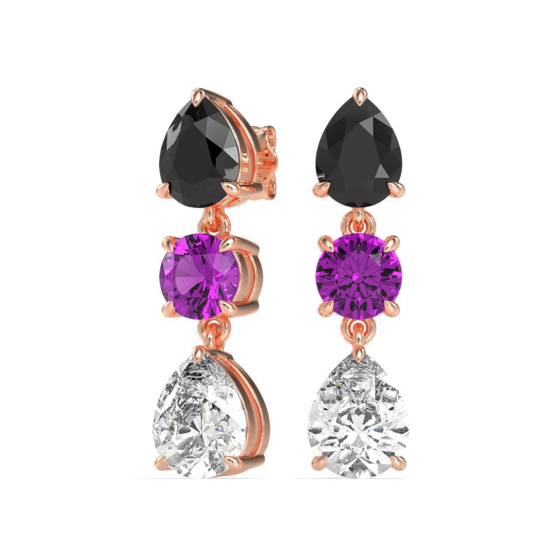 Pear Drop Three-Stone Dangling Earrings