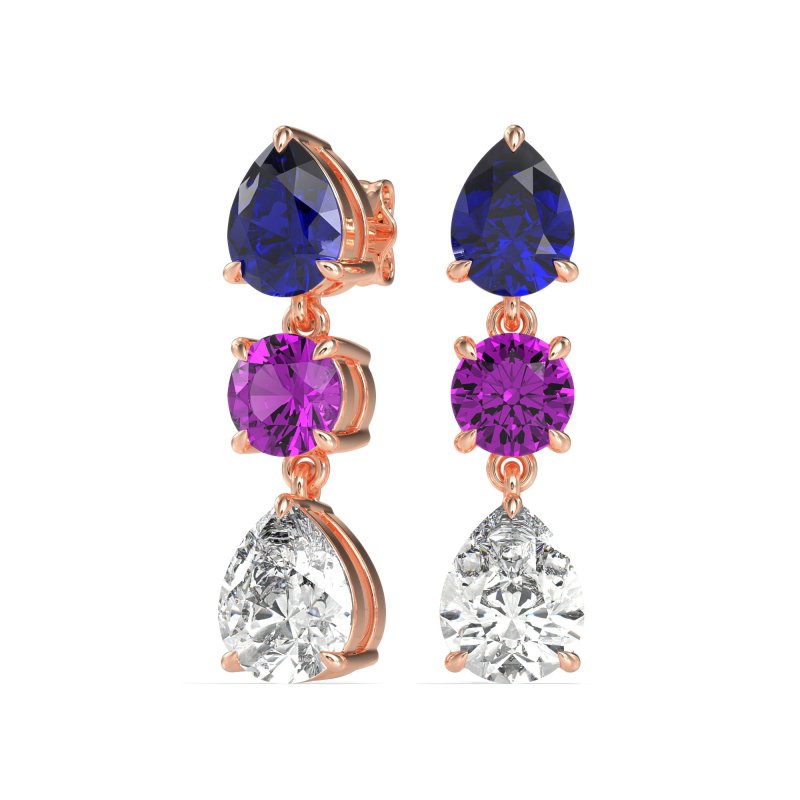 Pear Drop Three-Stone Dangling Earrings