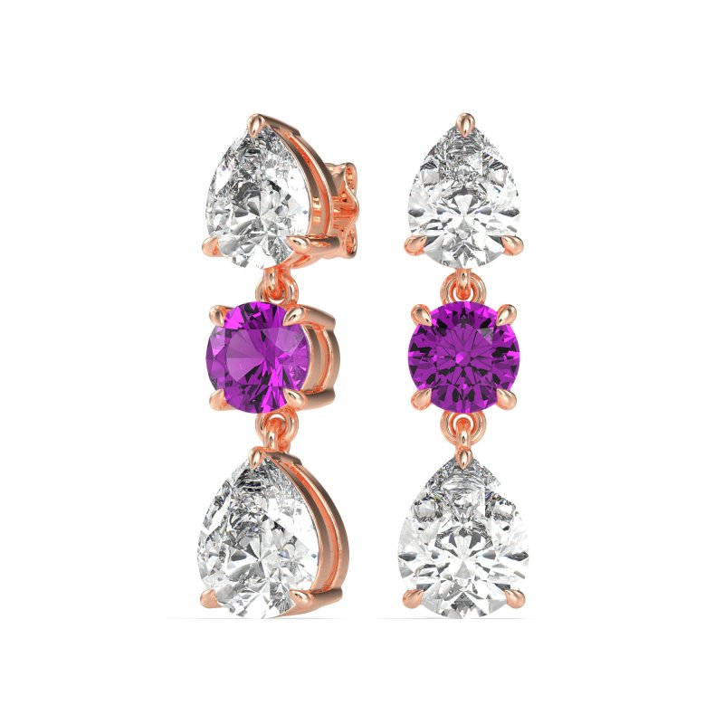 Pear Drop Three-Stone Dangling Earrings