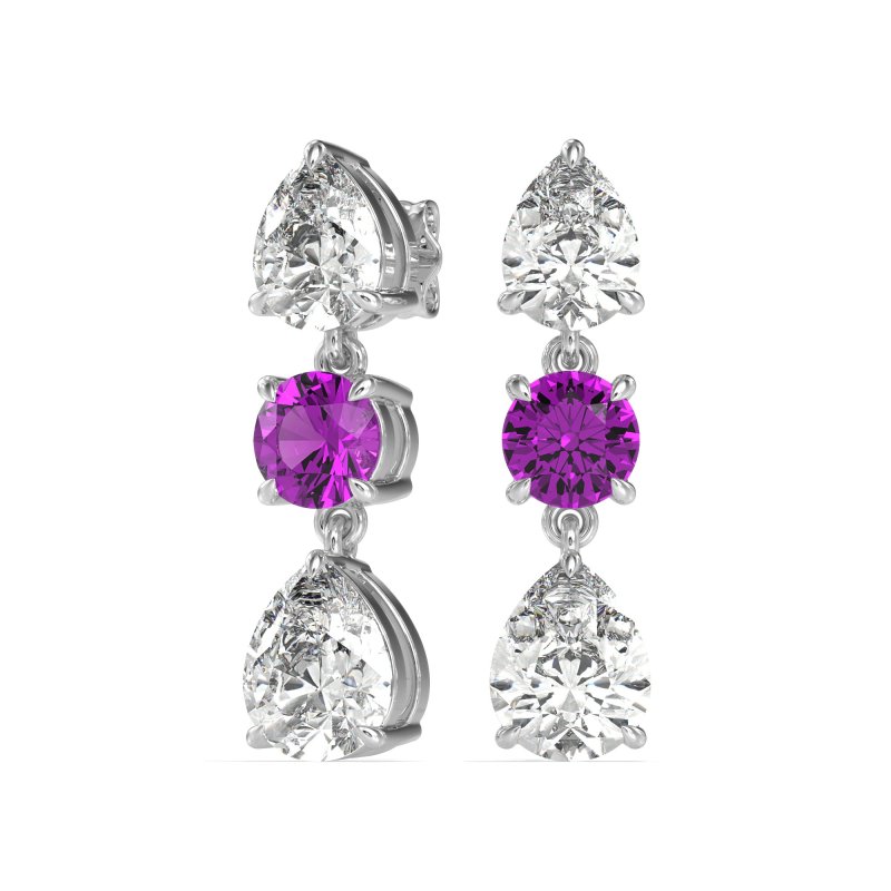 Pear Drop Three-Stone Dangling Earrings