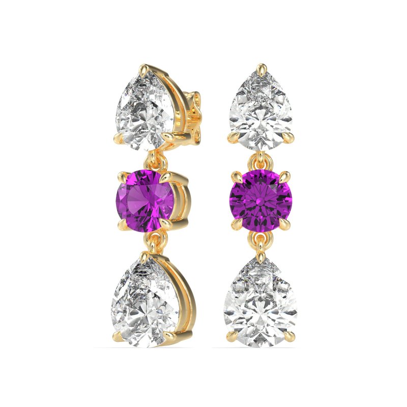 Pear Drop Three-Stone Dangling Earrings