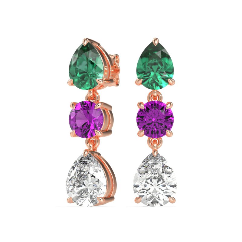 Pear Drop Three-Stone Dangling Earrings