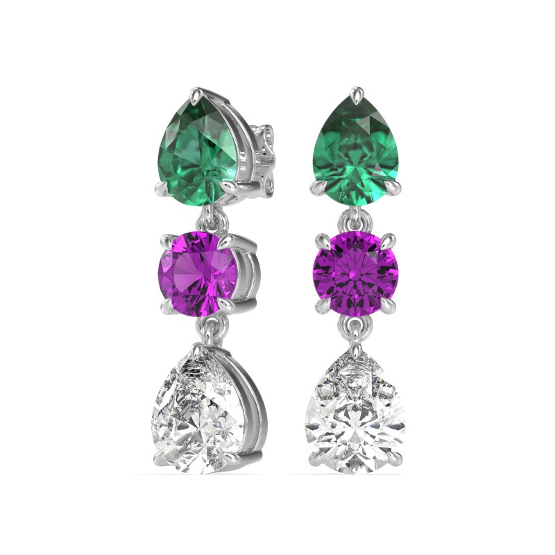 Pear Drop Three-Stone Dangling Earrings