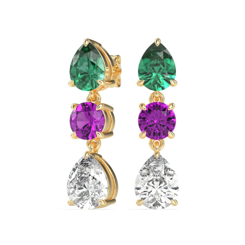 Pear Drop Three-Stone Dangling Earrings
