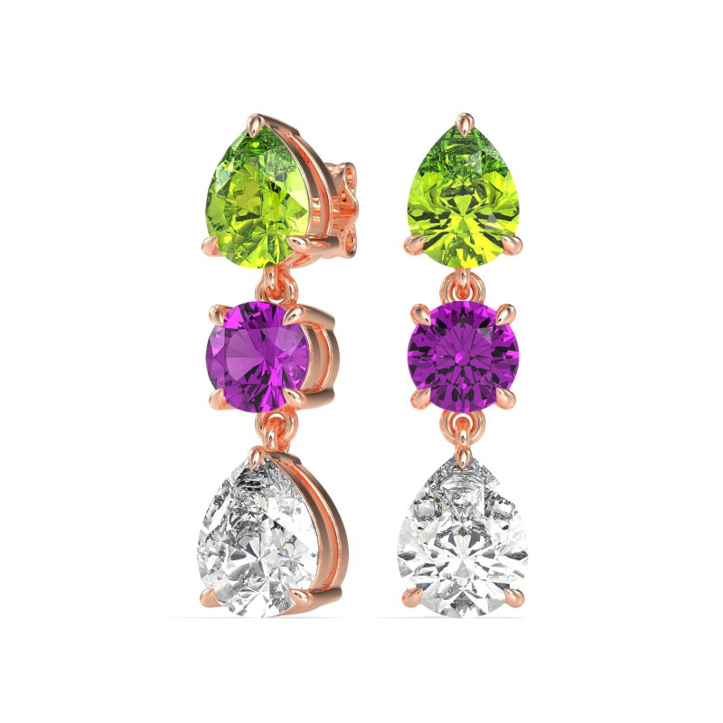 Pear Drop Three-Stone Dangling Earrings