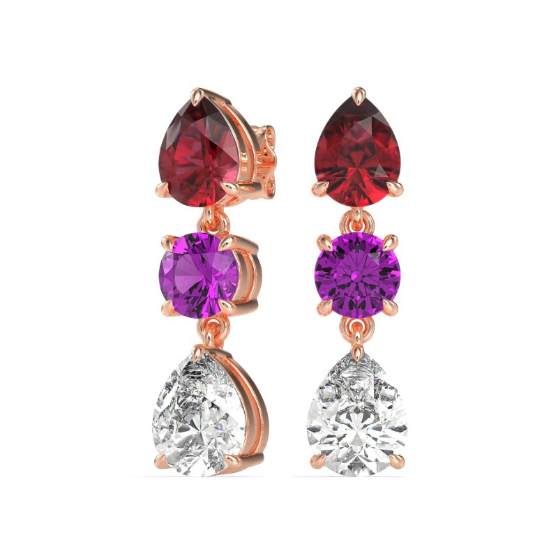 Pear Drop Three-Stone Dangling Earrings