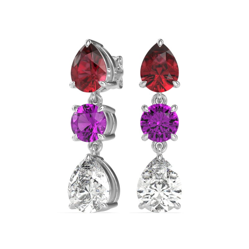 Pear Drop Three-Stone Dangling Earrings