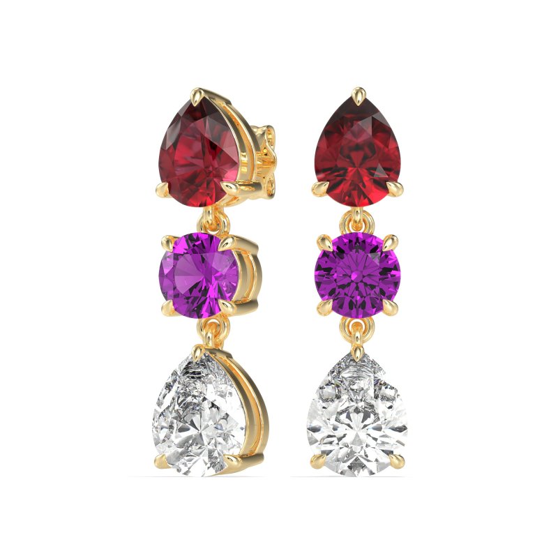 Pear Drop Three-Stone Dangling Earrings