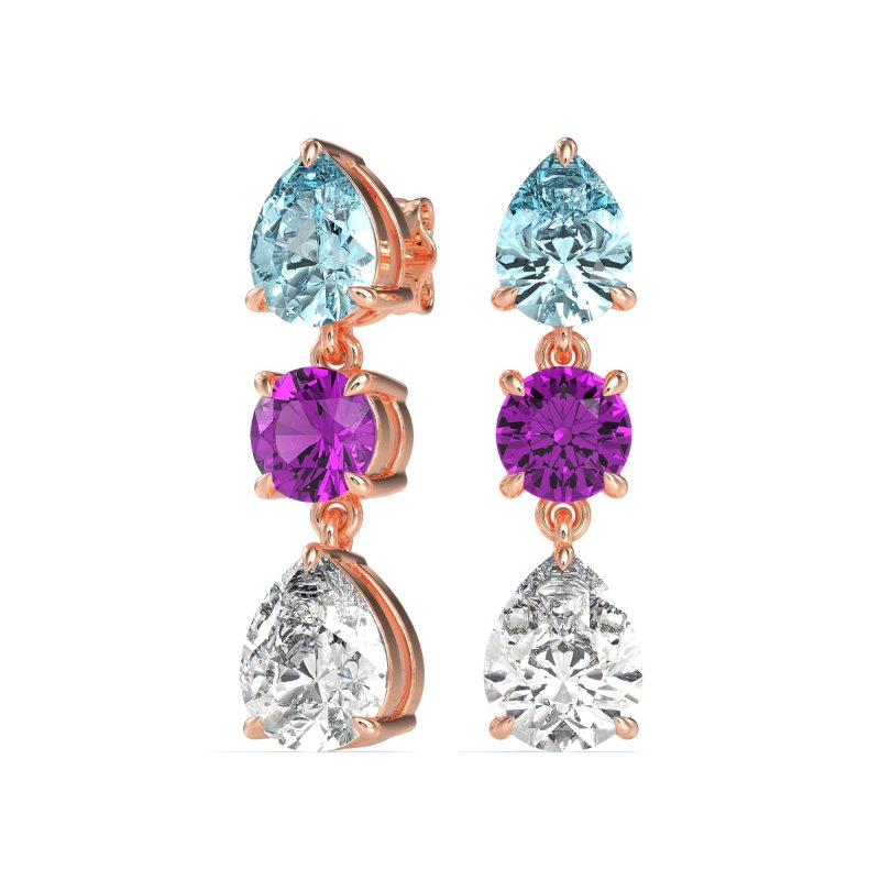 Pear Drop Three-Stone Dangling Earrings