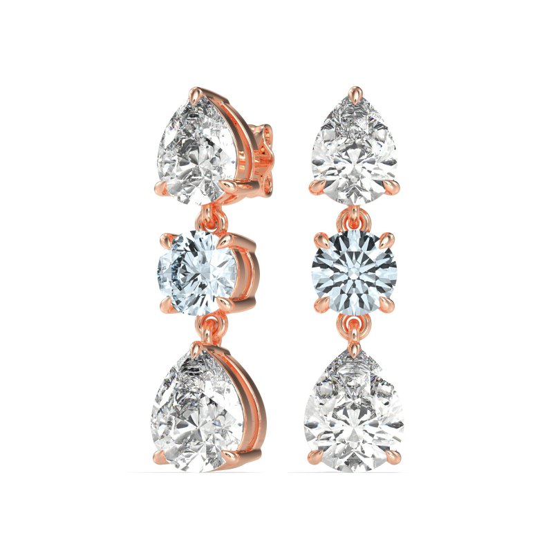 Pear Drop Three-Stone Dangling Earrings