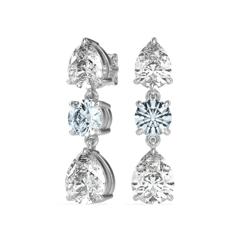 Pear Drop Three-Stone Dangling Earrings