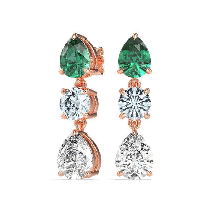 Pear Drop Three-Stone Dangling Earrings