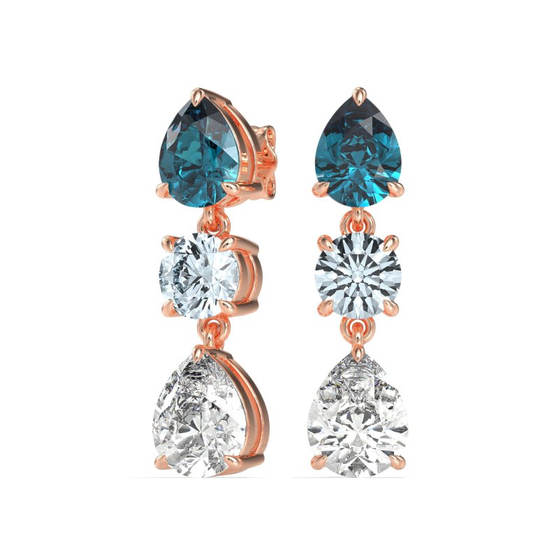 Pear Drop Three-Stone Dangling Earrings