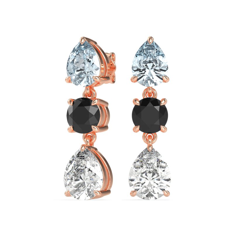 Pear Drop Three-Stone Dangling Earrings