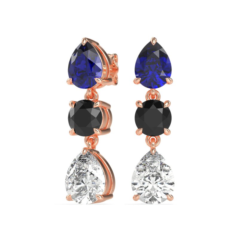 Pear Drop Three-Stone Dangling Earrings