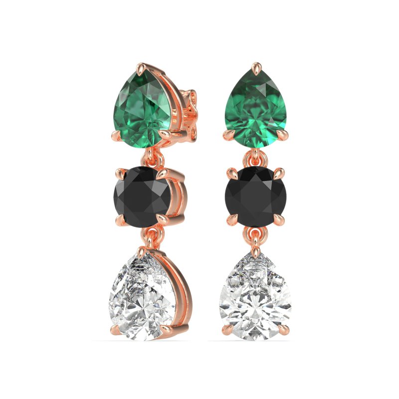 Pear Drop Three-Stone Dangling Earrings
