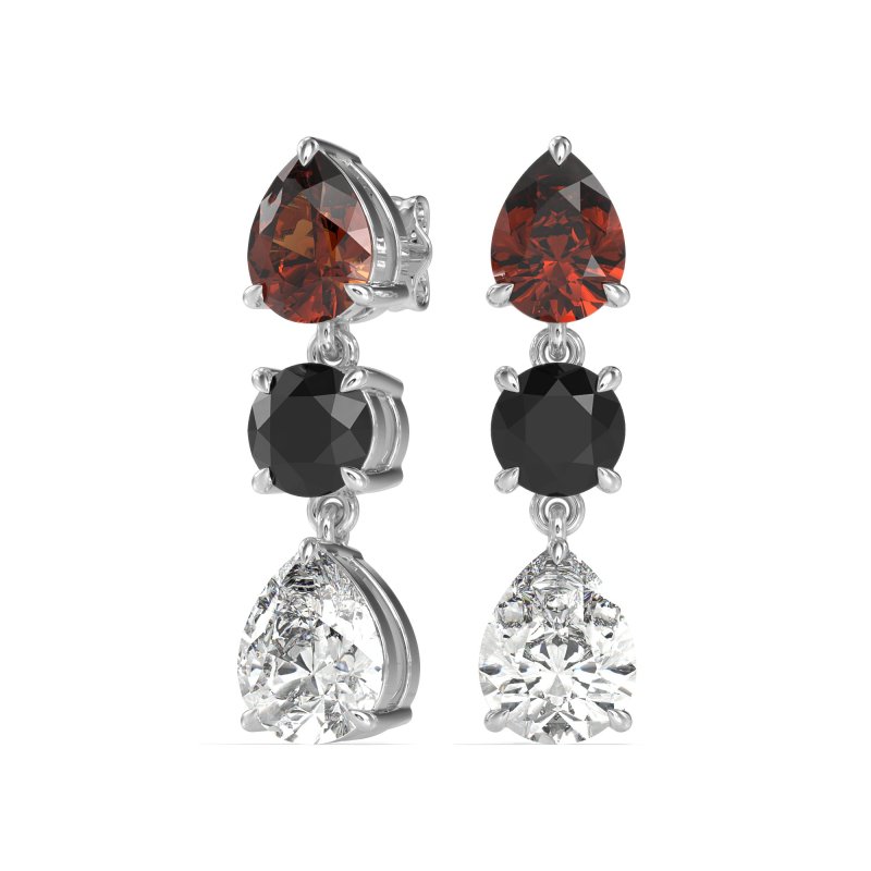 Pear Drop Three-Stone Dangling Earrings