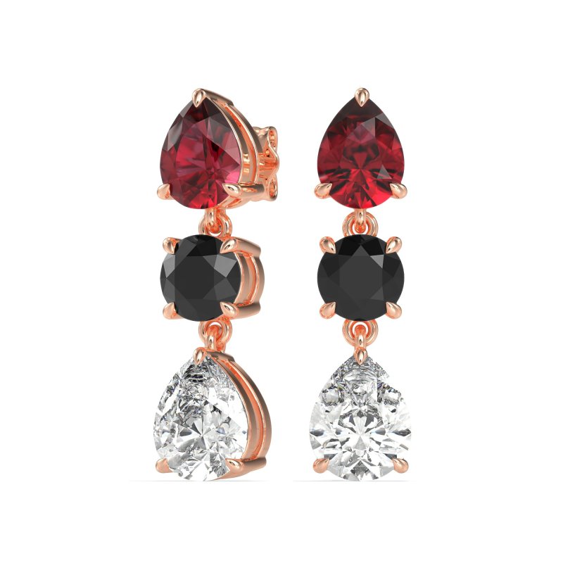 Pear Drop Three-Stone Dangling Earrings