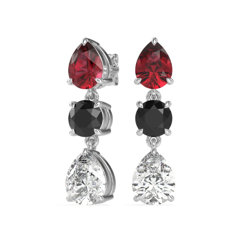 Pear Drop Three-Stone Dangling Earrings