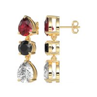Pear Drop Three-Stone Dangling Earrings