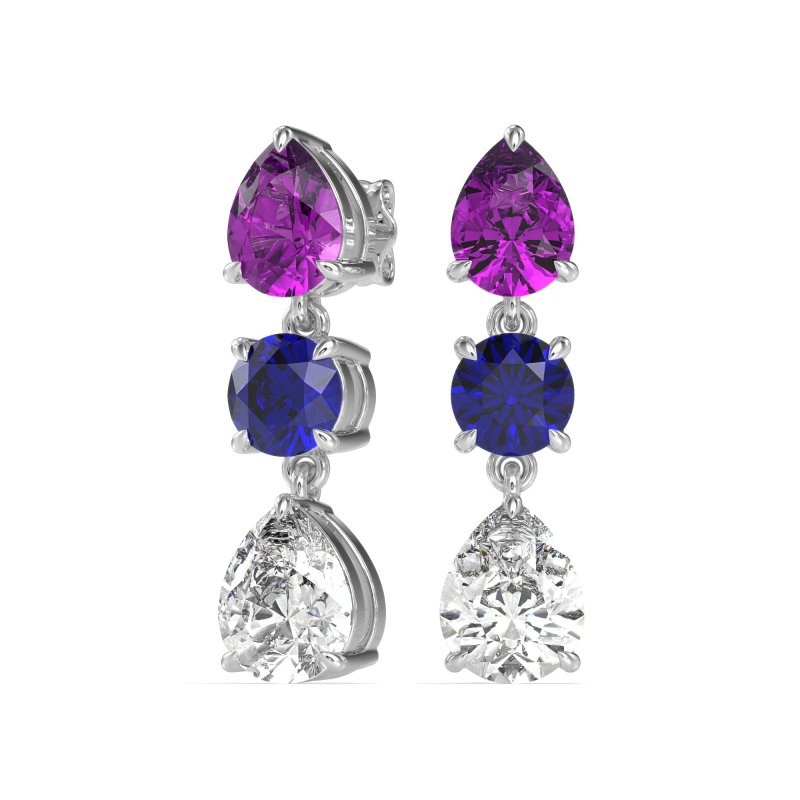 Pear Drop Three-Stone Dangling Earrings