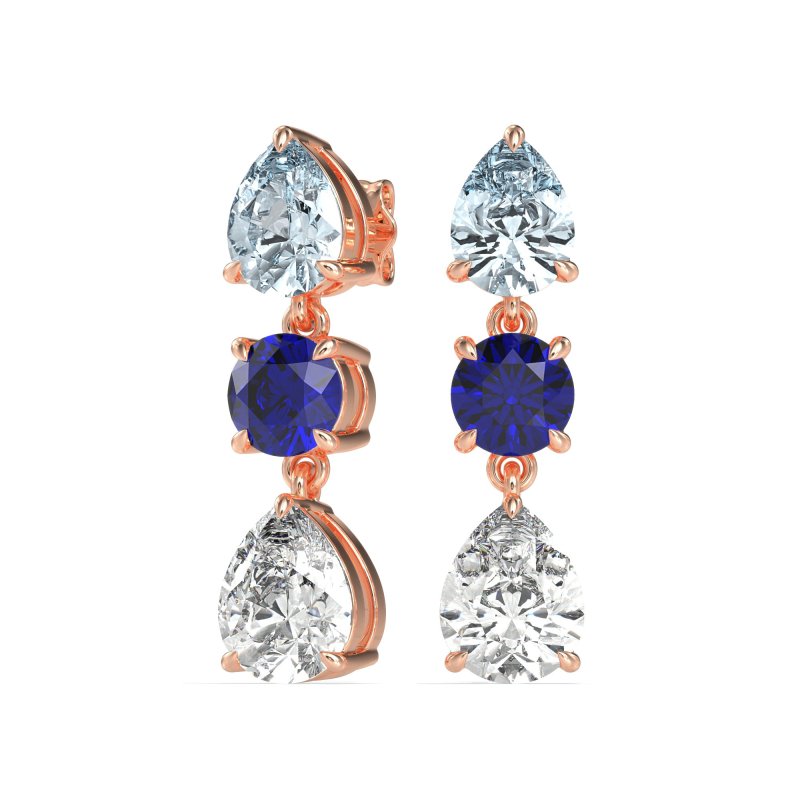 Pear Drop Three-Stone Dangling Earrings