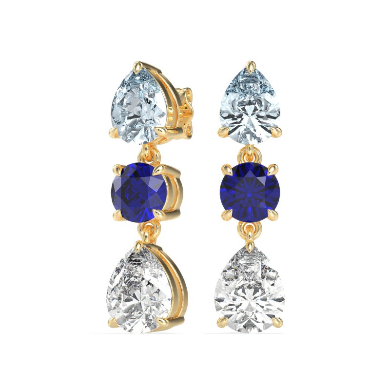 Pear Drop Three-Stone Dangling Earrings