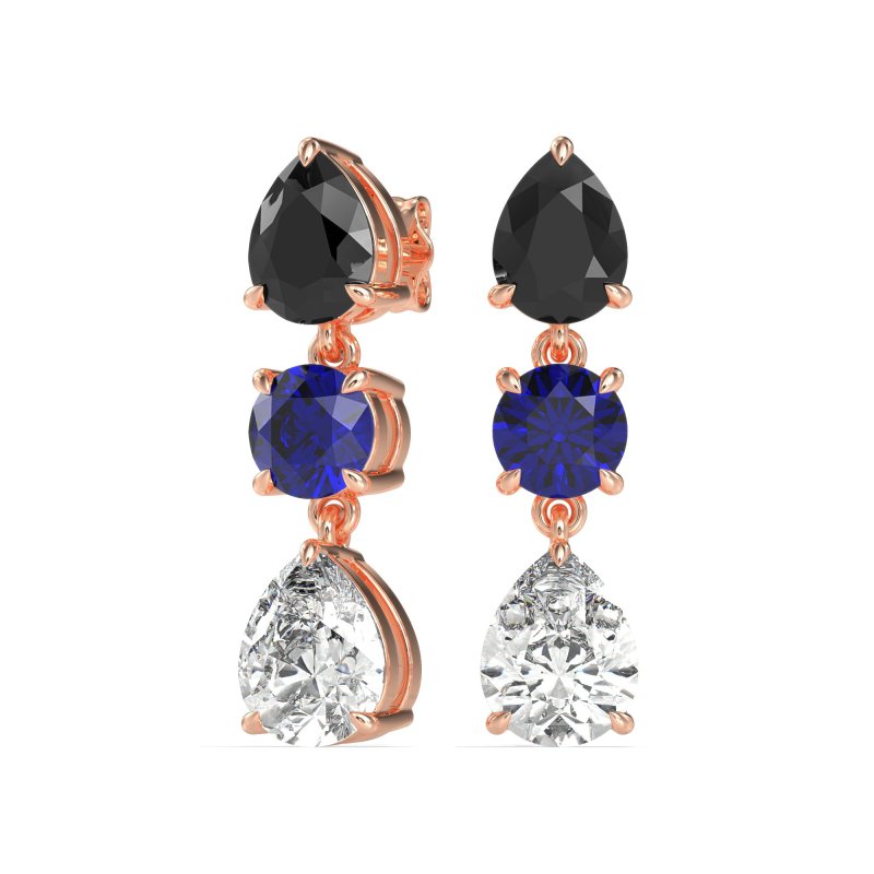 Pear Drop Three-Stone Dangling Earrings