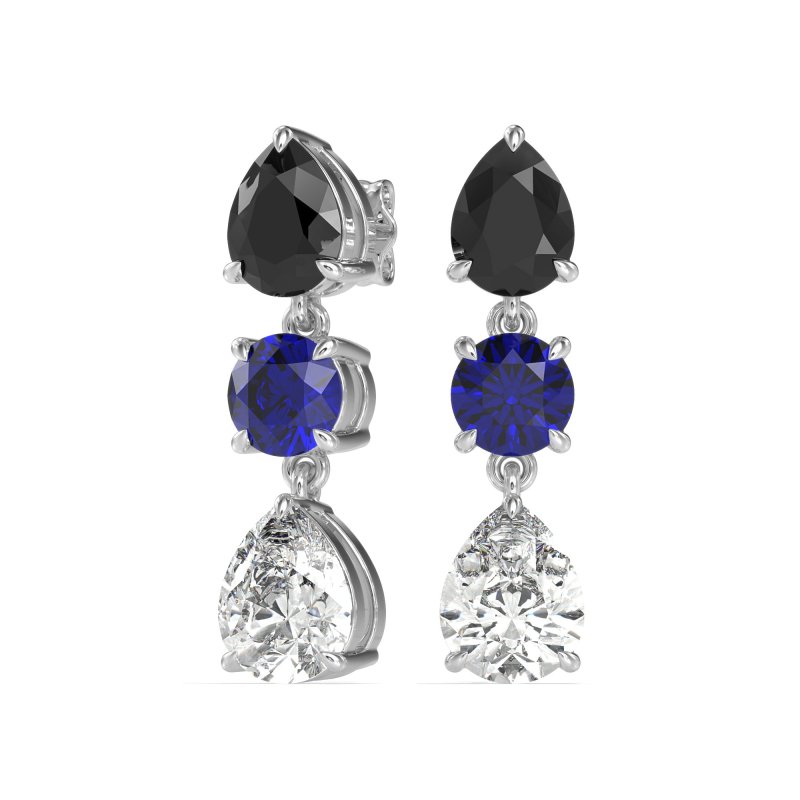 Pear Drop Three-Stone Dangling Earrings