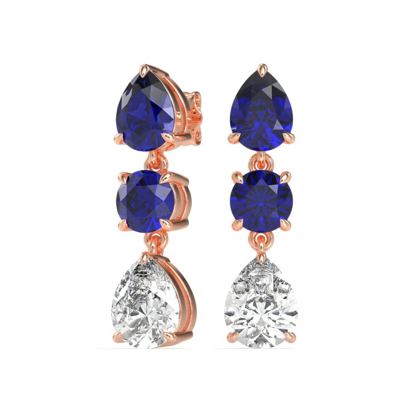 Pear Drop Three-Stone Dangling Earrings