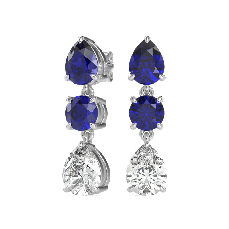 Pear Drop Three-Stone Dangling Earrings