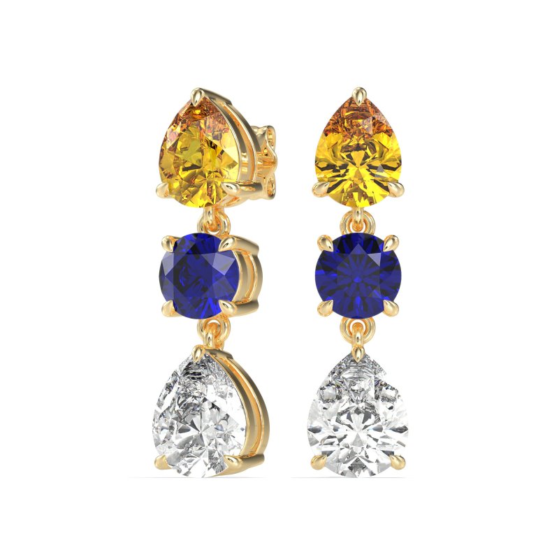 Pear Drop Three-Stone Dangling Earrings