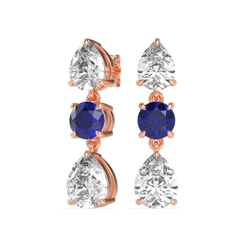 Pear Drop Three-Stone Dangling Earrings