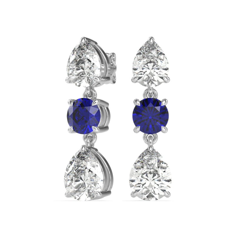 Pear Drop Three-Stone Dangling Earrings