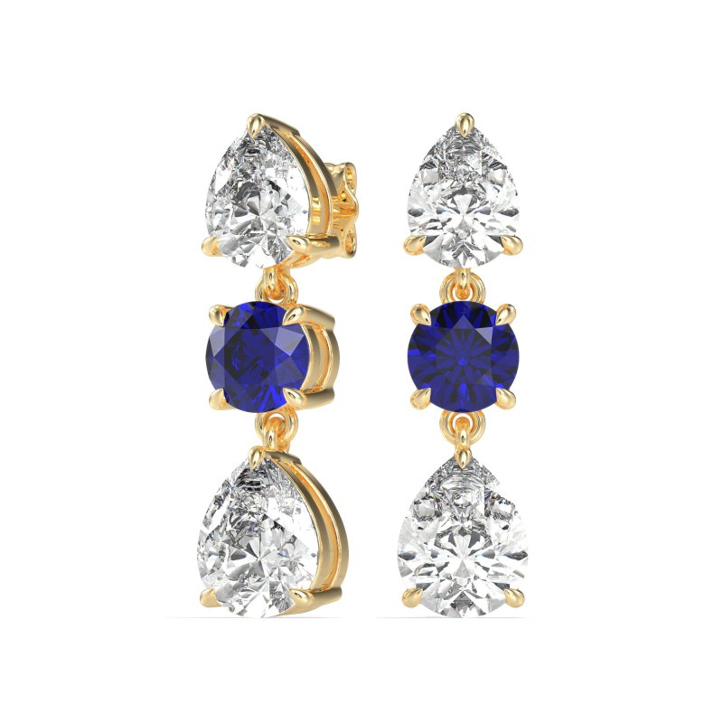 Pear Drop Three-Stone Dangling Earrings