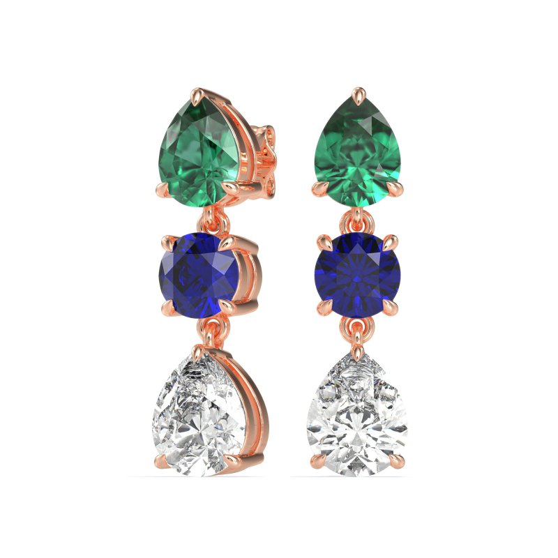 Pear Drop Three-Stone Dangling Earrings