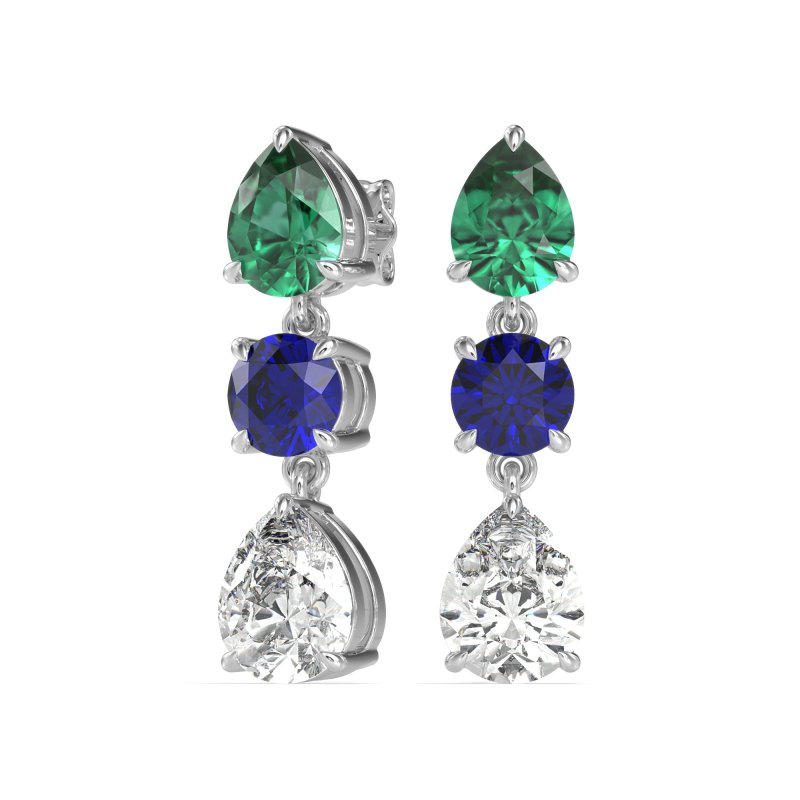 Pear Drop Three-Stone Dangling Earrings