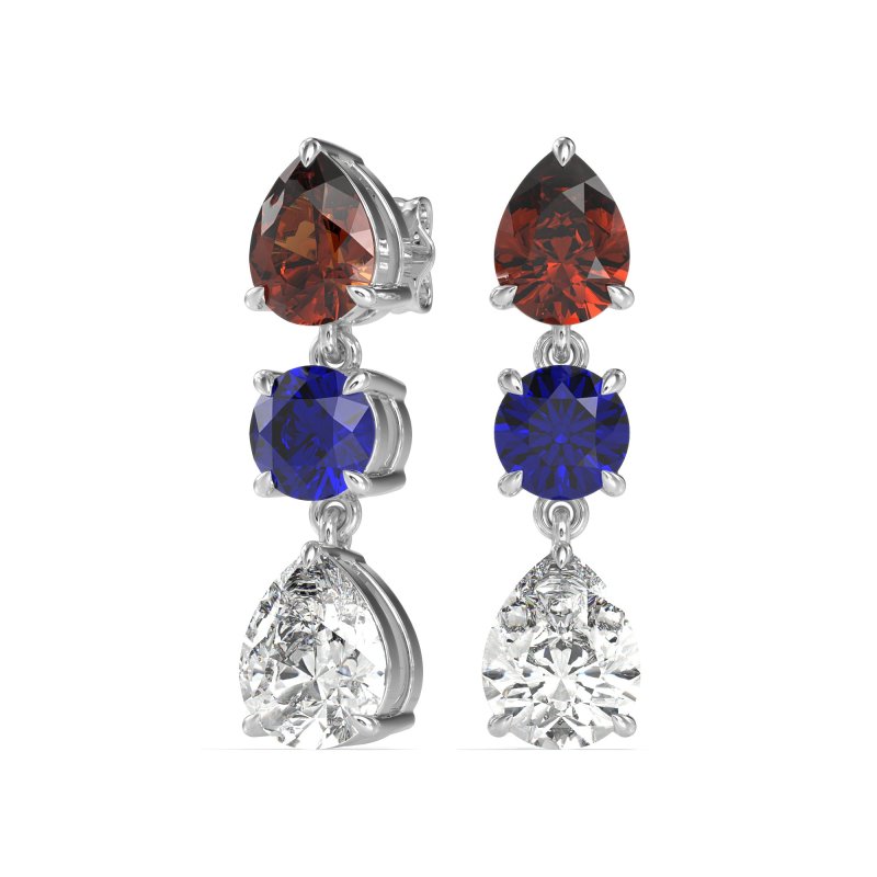 Pear Drop Three-Stone Dangling Earrings