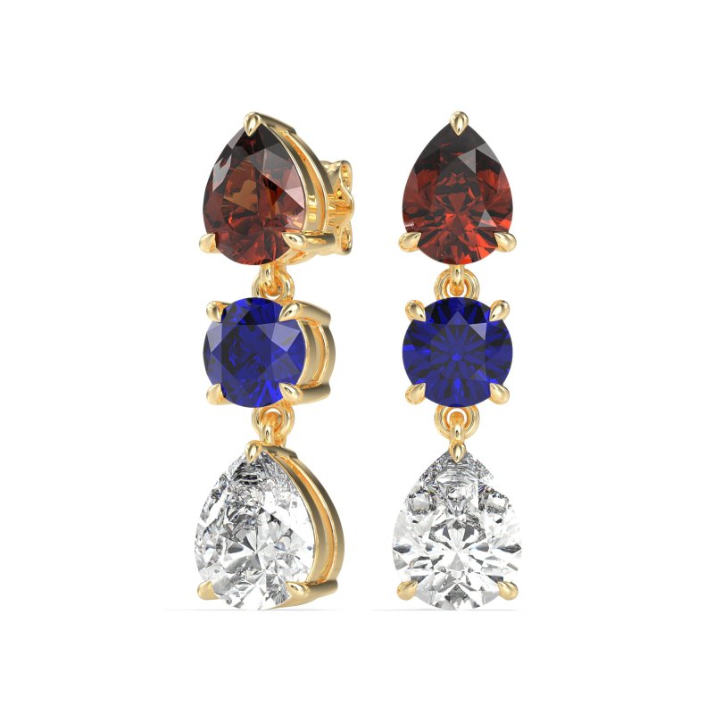 Pear Drop Three-Stone Dangling Earrings