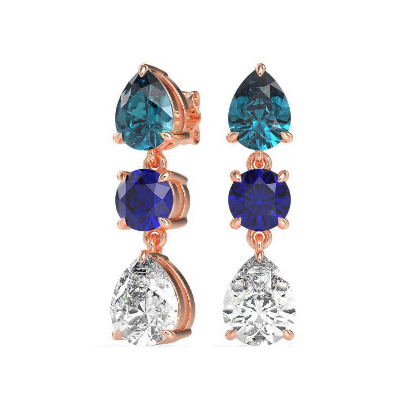 Pear Drop Three-Stone Dangling Earrings