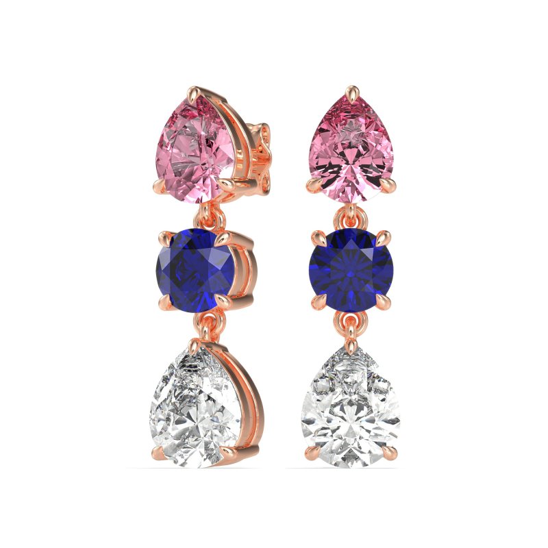 Pear Drop Three-Stone Dangling Earrings