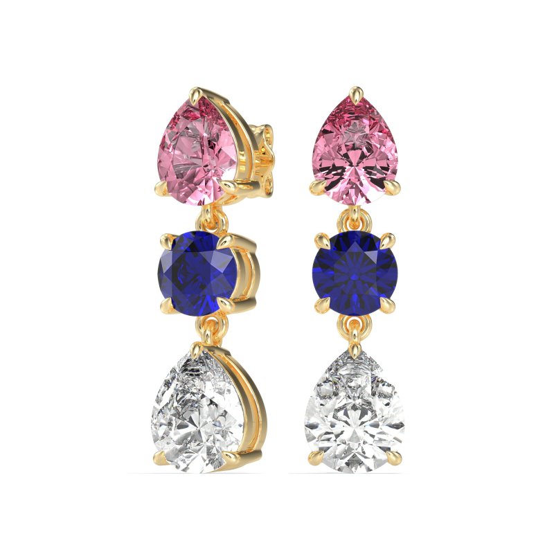 Pear Drop Three-Stone Dangling Earrings