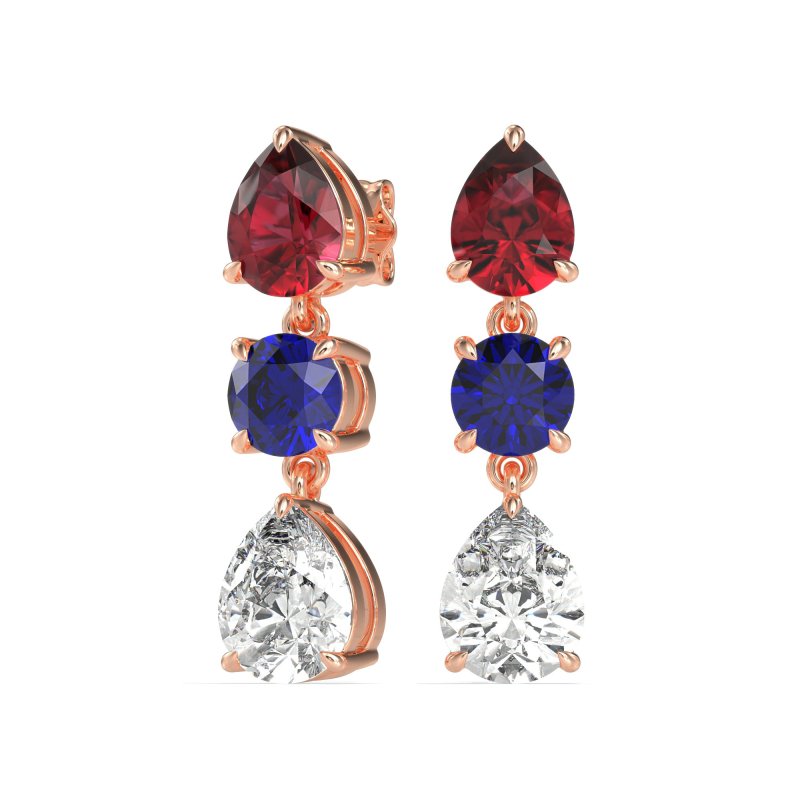 Pear Drop Three-Stone Dangling Earrings