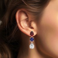 Pear Drop Three-Stone Dangling Earrings